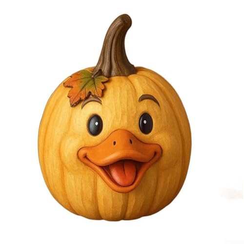 CYRENT Kürbis-Figuren aus Kunstharz für Herbsternte, Halloween und Erntedankfest, Heimdekoration (Ente) von CYRENT