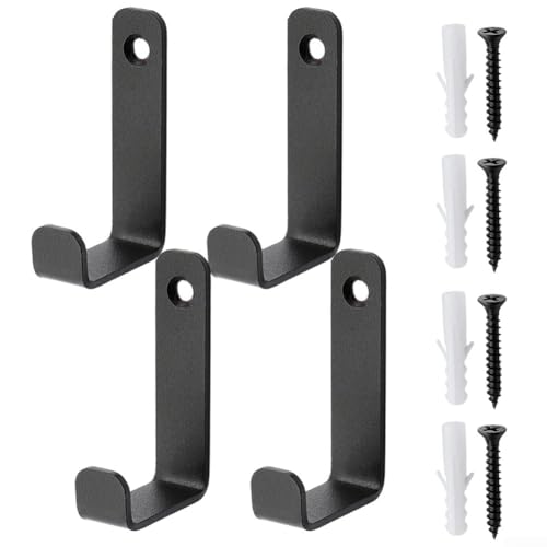 CYRENT L-förmige Wandhaken, 4 Stück, robuste Kleiderhaken für Wand, Tür, Eingang, Aufbewahrung, Leiterhaken mit Schrauben (schwarz) von CYRENT