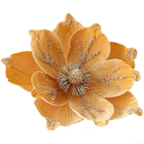 CYRENT Luxuriöse 24 cm große Plüsch-Weihnachts-Simulationsblume mit weicher Samtstruktur für elegante saisonale Heimdekoration und langlebige Stoffanzeige (gelb) von CYRENT