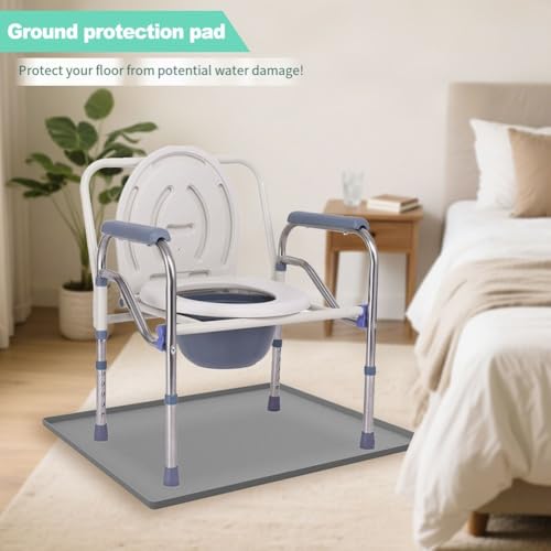 CYRENT Nachttisch-Matte aus Silikon, rutschfester Bodenschutz mit erhöhtem Rand für tragbare WC-Sitze und Toilettenstühle, auslaufsichere Badezimmermatte (65 x 60 cm, grau) von CYRENT