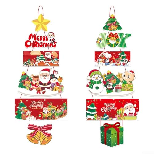 CYRENT Papier-Weihnachtsdekoration zum Aufhängen an der Tür mit Weihnachtsmann und Baum-Designs für Feiertagsfeiern, verleiht Türen und Wänden saisonalen Charme (zwei) von CYRENT