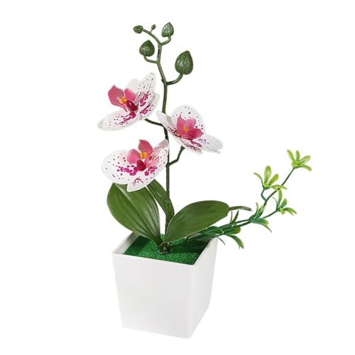 CYRENT Realistische künstliche Phalaenopsis-Blumen-Ornamente, künstliche Orchidee im Topf für Zuhause, Büro, Hochzeit, Party, Dekoration (ein bisschen lila) von CYRENT