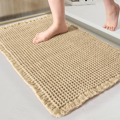 CYRENT Rutschfeste Waffel-Badematte mit verbesserter Saugfähigkeit und atmungsaktivem Design, maschinenwaschbar für Badezimmer (Braun 51 x 81 cm) von CYRENT