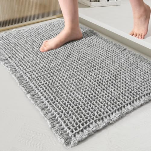 CYRENT Rutschfeste Waffel-Badematte mit verbesserter Saugfähigkeit und atmungsaktivem Design, maschinenwaschbar für Badezimmer (grau 61 x 92 cm) von CYRENT