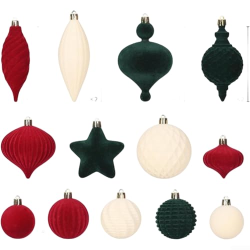 CYRENT Samt-Weihnachtskugel-Set, 12 Stück, moderne Hängedekorationen für Baumdekoration, Burgunderrot CYRENT Samt-Weihnachtskugel-Set, 12 Stück, moderne Hängedekorationen für Baumdekoration, Burgunderrot von CYRENT