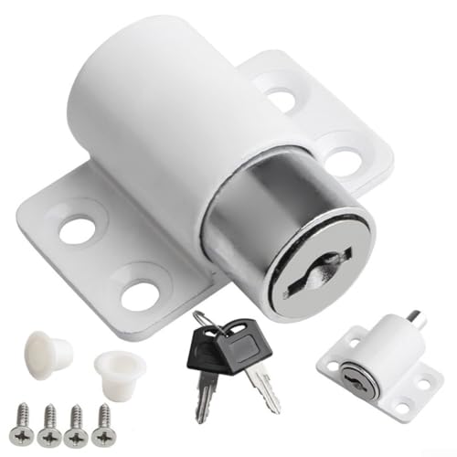 CYRENT Schiebetür- und Fensterschloss-Halterungsbegrenzer mit 2 Schlüsseln für Kunststoff-Stahl-Aluminium-Flügeltüren aus Zinklegierung mit Schrauben für die Installation (weiß) von CYRENT