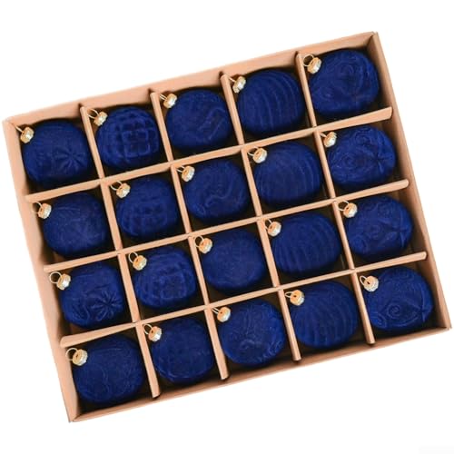 CYRENT Set mit 20 Samt-beflockten Weihnachtskugeln mit einzigartigem Design und Plüsch für saisonale Baumdekoration (Azurblau) von CYRENT
