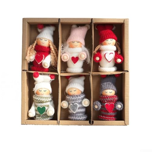 CYRENT Set mit 6 handgefertigten Mini-Weihnachtsmann-Weihnachtsschmuck mit handbemalten Gesichtern und gestrickter Kleidung, perfekt für Baum-, Girlande- und Kranzdekorationen (1) von CYRENT