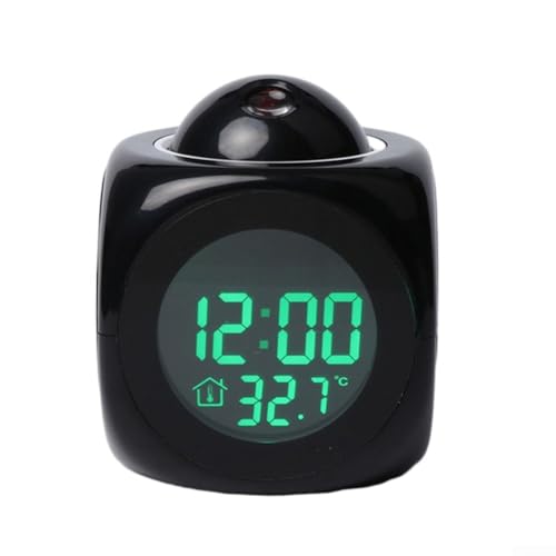 CYRENT Smart Time Digitales LCD-Display Temperaturuhr, Projektionslösung mit mehreren Funktionen, einschließlich intelligenter Sprachalarme (schwarz) von CYRENT