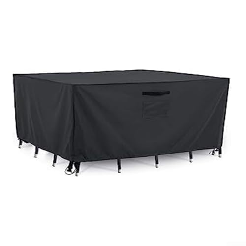 CYRENT Strapazierfähige, rechteckige Terrassentischabdeckung – wasserdichter Outdoor-Möbelschutz mit winddichten Schnallen und verstellbaren Verschlüssen für Gartentische und Stühle (162,6 x 162,6 x von CYRENT