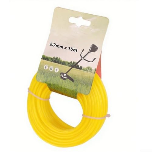 CYRENT Strapazierfähige Rasentrimmerschnur, 2,7 mm x 15 m, kommerzielles Nylon-Seil, quadratisches Design für Echo SL FS 56 RC 128LD Trimmerköpfe, Grasschneidedraht, Garten (gelbes Quadrat) von CYRENT
