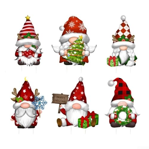 CYRENT Wasserdichte Weihnachtswichtel Hofschilder 6er Set mit Pfählen für festliche Gartendekoration im Freien für Garten und Rasen Dekor von CYRENT