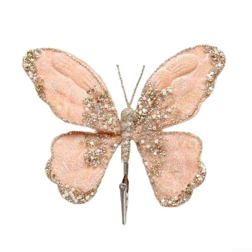CYRENT Weihnachts-Schmetterlings-Ornament – mehrfarbige Glitzer-Pailletten, Flanell-Schmetterling-Dekoration zum Aufhängen an Baum, Wand, Tisch, Urlaubsdekoration (Gold) von CYRENT