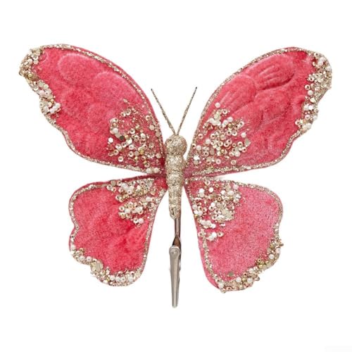 CYRENT Weihnachts-Schmetterlings-Ornament – mehrfarbige Glitzer-Pailletten, Flanell-Schmetterling-Dekoration zum Aufhängen an Baum, Wand, Tisch, Urlaubsdekoration (dunkelrosa) von CYRENT