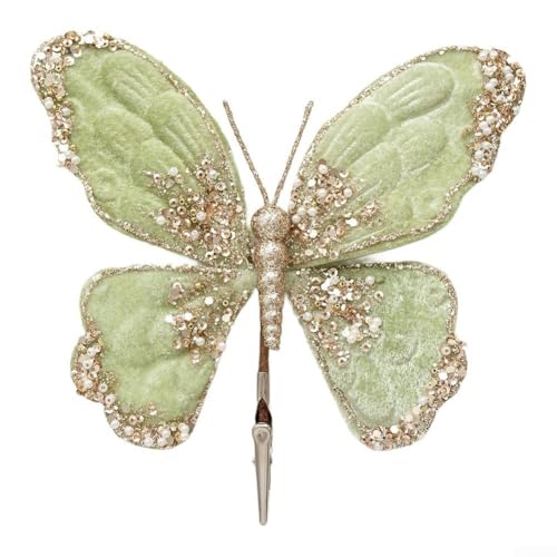 CYRENT Weihnachts-Schmetterlings-Ornament – mehrfarbige Glitzer-Pailletten, Flanell-Schmetterling-Dekoration zum Aufhängen an Baum, Wand, Tisch, Urlaubsdekoration (grün) von CYRENT