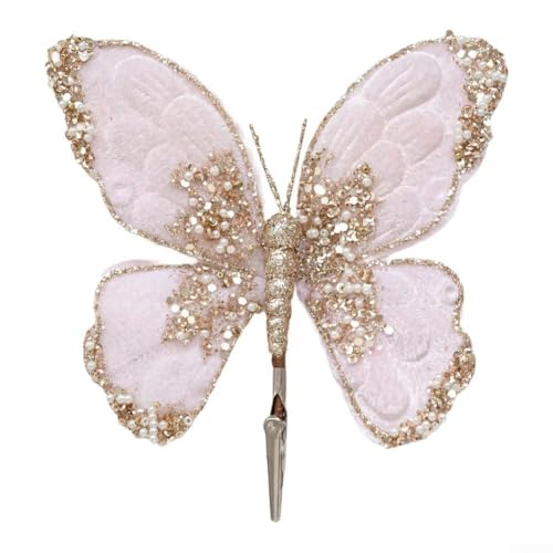 CYRENT Weihnachts-Schmetterlings-Ornament – mehrfarbige Glitzer-Pailletten Flanell Schmetterling Dekor zum Aufhängen an Baum Wand Tisch Urlaub Dekor (halbrosa) von CYRENT