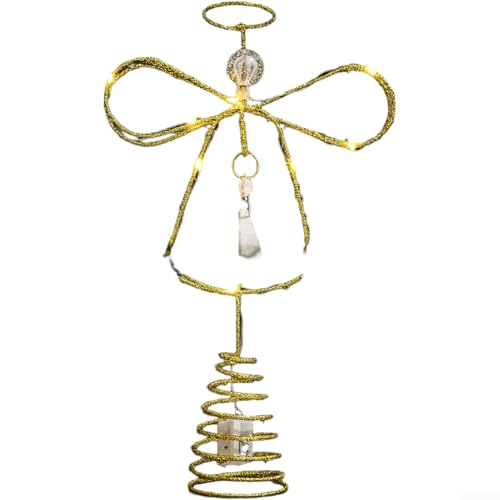 CYRENT Weihnachtsbaum-Endstück mit LED-Lichtern, Glitzer-Finish und Schmiedeeisen, für Feiertage, saisonale Dekoration, Tisch oder Baum (mit Kristallen) von CYRENT