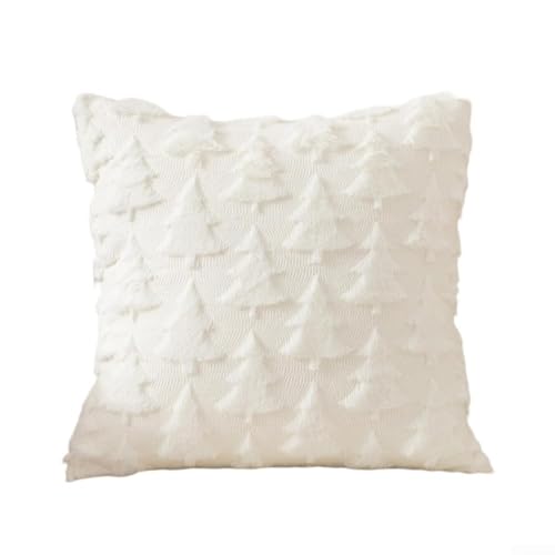 CYRENT Weihnachtsbaum-Plüsch-Kissenbezug ohne Füllung, weiches Polyester, dekorativer Kissenbezug für Sofa, Bett, Lounge (weiß 45 x 45) von CYRENT