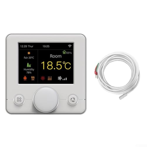 CYRENT WiFi-Thermostat für Gaskessel, Wasser und elektrische Fußbodenheizungen mit RGB-Bildschirm und App-Fernbedienung (elektrisch) Weiß von CYRENT