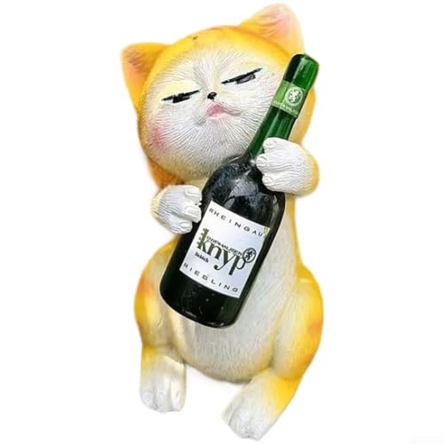 Cartoon-Katze, Kunstharz, Ornament, Tierfigur zum Aufhängen von Töpfen, Desktop, Bonsai, Tisch, Gartendekoration, verspielter Ausdruck, Synthetik, Grau, Orange, Gelb, 11 x 9 x 16 cm (Gelb) von CYRENT