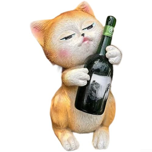 Cartoon-Katze, Kunstharz, Ornament, Tierfigur zum Aufhängen von Töpfen, Desktop, Bonsai, Tisch, Gartendekoration, verspielter Ausdruck, Synthetik, Grau, Orange, Gelb, 11 x 9 x 16 cm (Orange) von CYRENT