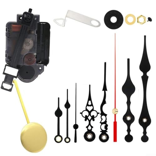 DIY Pendel Uhr Uhrwerk Quarzwerk Ersatz-Kit mit 23 mm Schaft, 3 Paar Zeiger-Set, goldenes Pendel für Wanduhr-Reparatur und benutzerdefinierte Zeitmesserstellung (A) von CYRENT