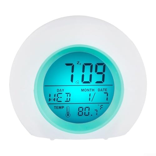 Digitaler Wecker für Kinder mit 7 Farben Nachtlicht, LED-Anzeige Zeit Datum Temperatur, mehrere Wecktöne, batteriebetriebene Schlafzimmer-Tischuhr für Jungen und Mädchen (blau) von CYRENT