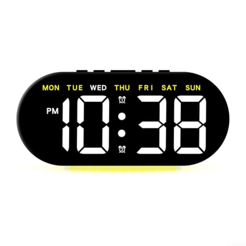 Digitaler Wecker mit großem LED-Display, Temperatur, ABS, einstellbare Helligkeit, Schwarz (gelbes Licht) von CYRENT