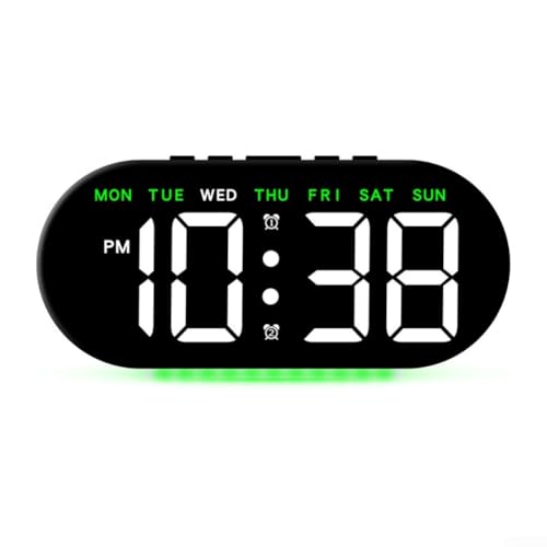 Digitaler Wecker mit großem LED-Display, Temperatur, ABS, einstellbare Helligkeit, Schwarz (grünes Licht) von CYRENT