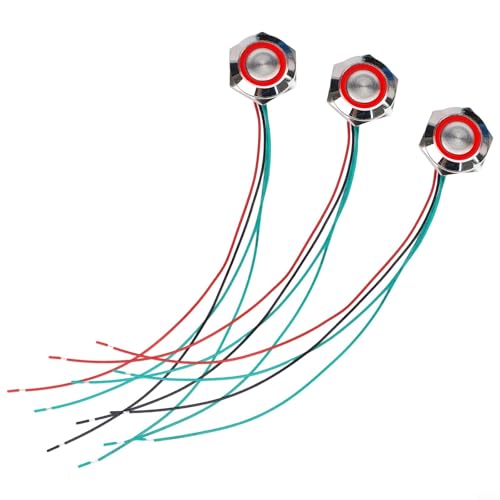 Dreierpack robuste, wasserdichte Drucktasten mit integrierten LEDs, geeignet für mehrere Spannungsanwendungen (rot) von CYRENT