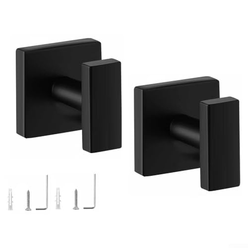 Edelstahl-Wandhaken, rostbeständig, für Bademantel, Handtuch, platzsparend, Badezimmer, Wohnzimmer, Organizer, einfach zu installieren, 2 Stück (schwarz) von CYRENT