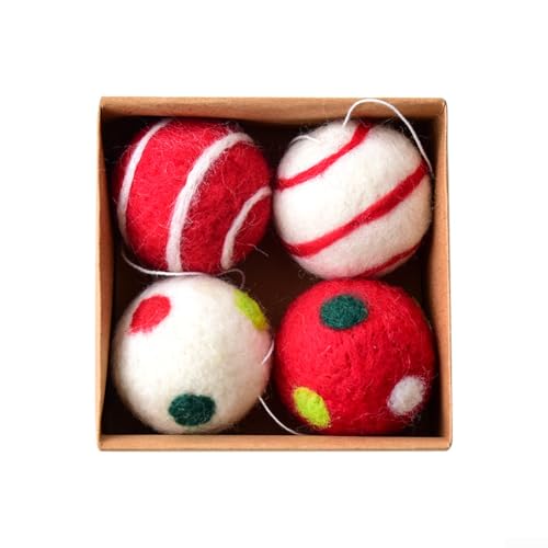 Filz-Weihnachtsbaumschmuck, Schneeflocken-Kugeln, Dekorationen, 4 Stück, hängende Wollfilzkugeln, rot weiß, 4 cm, Winter, minimalistische Dekoration für Zuhause, Urlaub, Fenster, Party (B) von CYRENT