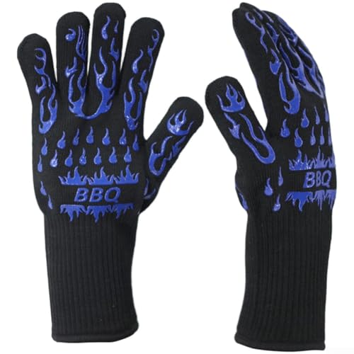 Grillhandschuhe mit Wärmeisolierung und Silikongriff für sichere Verwendung mit Grills, Smokern, Öfen und heißen Oberflächen, Blau, 2 Stück von CYRENT