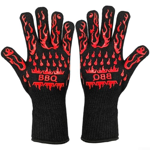 Grillhandschuhe mit Wärmeisolierung und Silikongriff für sichere Verwendung mit Grills, Smokern, Öfen und heißen Oberflächen, Rot, 2 Stück von CYRENT