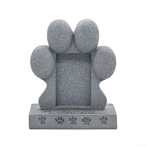 Hunde-Gedenkstein für den Garten mit Pfotenabdruck-Form, wetterfester Kunstharz-Marker mit integriertem Bilderrahmen (Haustier-Grabstein, grau) von CYRENT