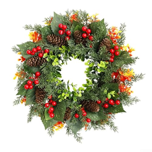 Künstlicher Weihnachtskranz mit Tannenzapfen und Beeren, 39 cm Durchmesser, für festliche Dekoration an Türen und Wänden Künstlicher Weihnachtskranz mit Tannenzapfen und Beeren, 39 cm Durchmesser, für festliche Dekoration an Türen und Wänden von CYRENT