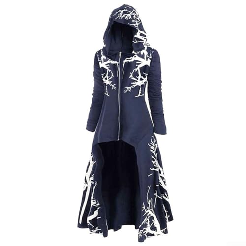 Langarm Gothic Kapuzenkleid für Damen Herbst Winter Casual Loose Fit Mantel mit unregelmäßigem Saum Geeignet für den Alltag (XXL Blau) von CYRENT