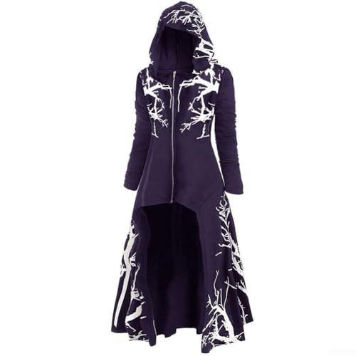 Langarm Gothic Kapuzenkleid für Damen Herbst Winter Casual Loose Fit Mantel mit unregelmäßigem Saum Geeignet für den Alltag (XXL Lila) von CYRENT