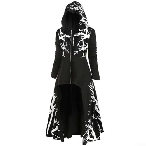 Langarm Gothic Kapuzenkleid für Damen Herbst Winter Casual Loose Fit Mantel mit unregelmäßigem Saum Geeignet für den Alltag (XXL Schwarz) von CYRENT