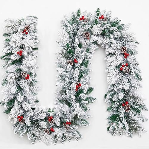 PVC-Weihnachtsgirlande, schneebeflockt, künstliche Kiefer, flexible Urlaubsdekoration für Weihnachtsbaum, Kamin, Treppe, mehrere Größen, einfache Installation, Winteratmosphäre, weiß (2,7 m) von CYRENT