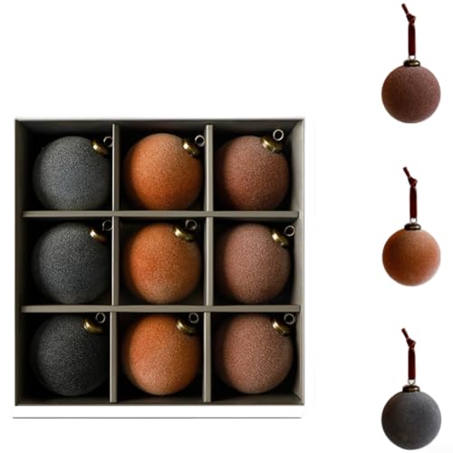 Samt-Plüsch-Weihnachtskugel-Set, 9 Stück, 8 cm Durchmesser, für traditionelle Weihnachtsbaum- und Urlaubsdekoration (D) von CYRENT