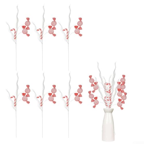 Weihnachts-Süßigkeiten-Picker, Set mit 6 dekorativen Lutschern, Wirbel-Baum-Ornamenten, Eisen, Kunststoff, Stoff, Rosa, Rot, festlicher Party-Hintergrund, einfache Platzierung (rot) von CYRENT