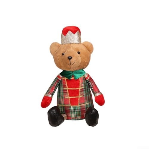 Weihnachtsbär sitzender Ornament, Cartoon-Plüsch-Dekoration, skurrile Stofffigur für Fenster, Kaminsims, Regal, Display, Urlaubsdekoration, Kinder und Erwachsene, 37 x 23 cm (roter Bär) von CYRENT