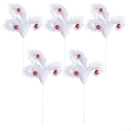 Weihnachtsbaum-Schilfrohrkugel-Zweige, Set mit 5 dekorativen künstlichen Pampasgrasstielen, anpassbar, biegbarer Draht, Urlaub, Basteln, Zuhause, Hochzeit, Geburtstag, Arrangements, Seide, 52 cm (weiß von CYRENT