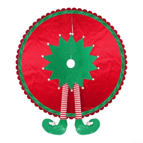 Weihnachtsbaumrock mit Elfenbeinen, gestreiften Beinen und Weihnachtsdekoration, zum Abdecken von Baumständer und festlicher Dekoration (62 cm) von CYRENT