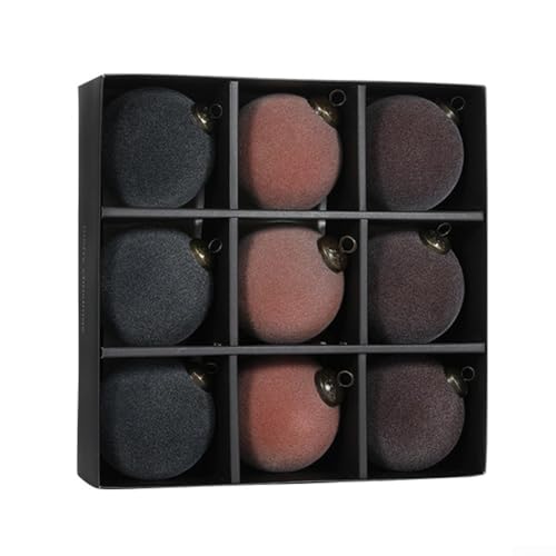 Weihnachtsbaumschmuck, Set mit 9 Samt-beflockten Kugeln, hängende Dekoration, lebendige Farben, Kunststoff, 8 cm Durchmesser, für Zuhause, Fenster, Feiertage, Feste (dunkle Töne) von CYRENT