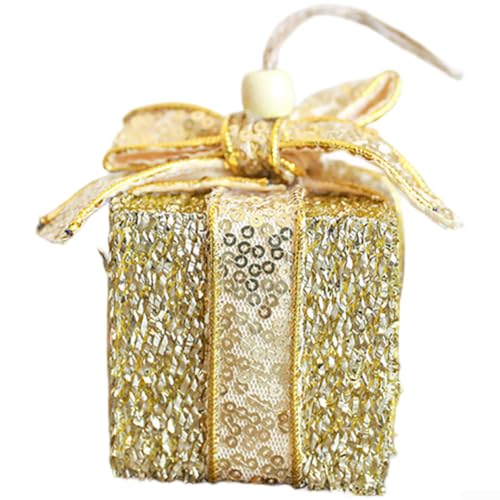 Weihnachtsgeschenktüte Ornament festliche Dekoration mit funkelnden Pailletten, Rotgold, Blase, Kunststoff, Mini-Geschenkbox für Baum, Tisch, Zuhause, Display, 3 Stück, 7 x 7 cm (Goldzahlung) von CYRENT