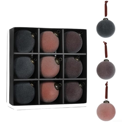 Weihnachtskugel-Ornamente, 8 cm, Samt, beflockt, Vintage, Set mit 9 Stück, hängende Dekoration für Baum, weiche Textur, klassisch, rund, Urlaubsdekoration, Kunststoff, Rot (A) von CYRENT