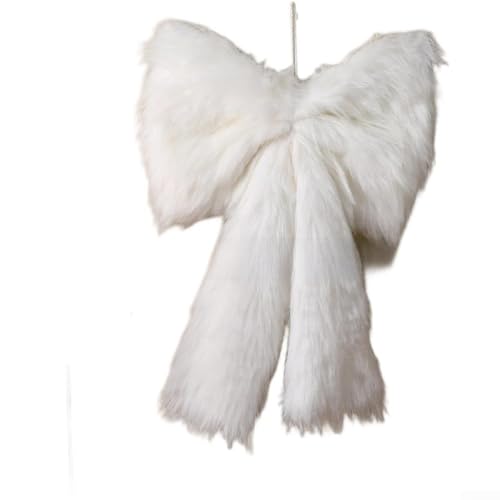 Weihnachtsschleife, groß, 40 cm, künstliches Polyester, grün, rosa, weiß, dekorativer Weihnachtsbaum, Ornament für Kamin, Fenster, Tür, saisonales Zuhause, einfaches Aufhängen (weiße Version) von CYRENT