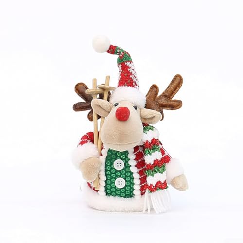 Weihnachtsschmuck-Set aus Plüsch, Weihnachtsmann, Schneemann, Rentier, weicher Stoff, Dekoration, Urlaubsdekoration, rot, grün, Tischplatte, Zuhause, Büro, festlicher Baum-Display, 1 Stück (Rentier) von CYRENT